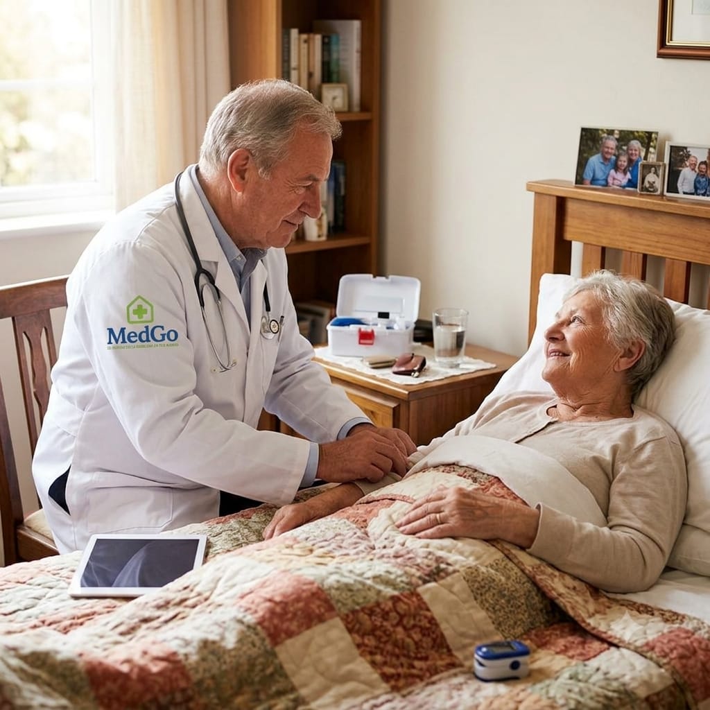 Médico de MedGo atendiendo a una paciente en su domicilio